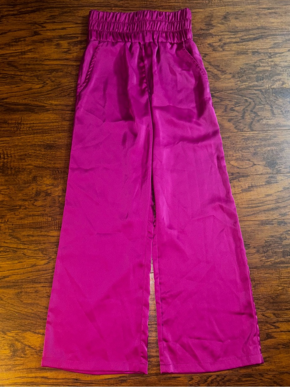 Sincerely Jules Wide-Leg Pants Fuchsia Pink Silky Satin Lightweight Flowy Pant